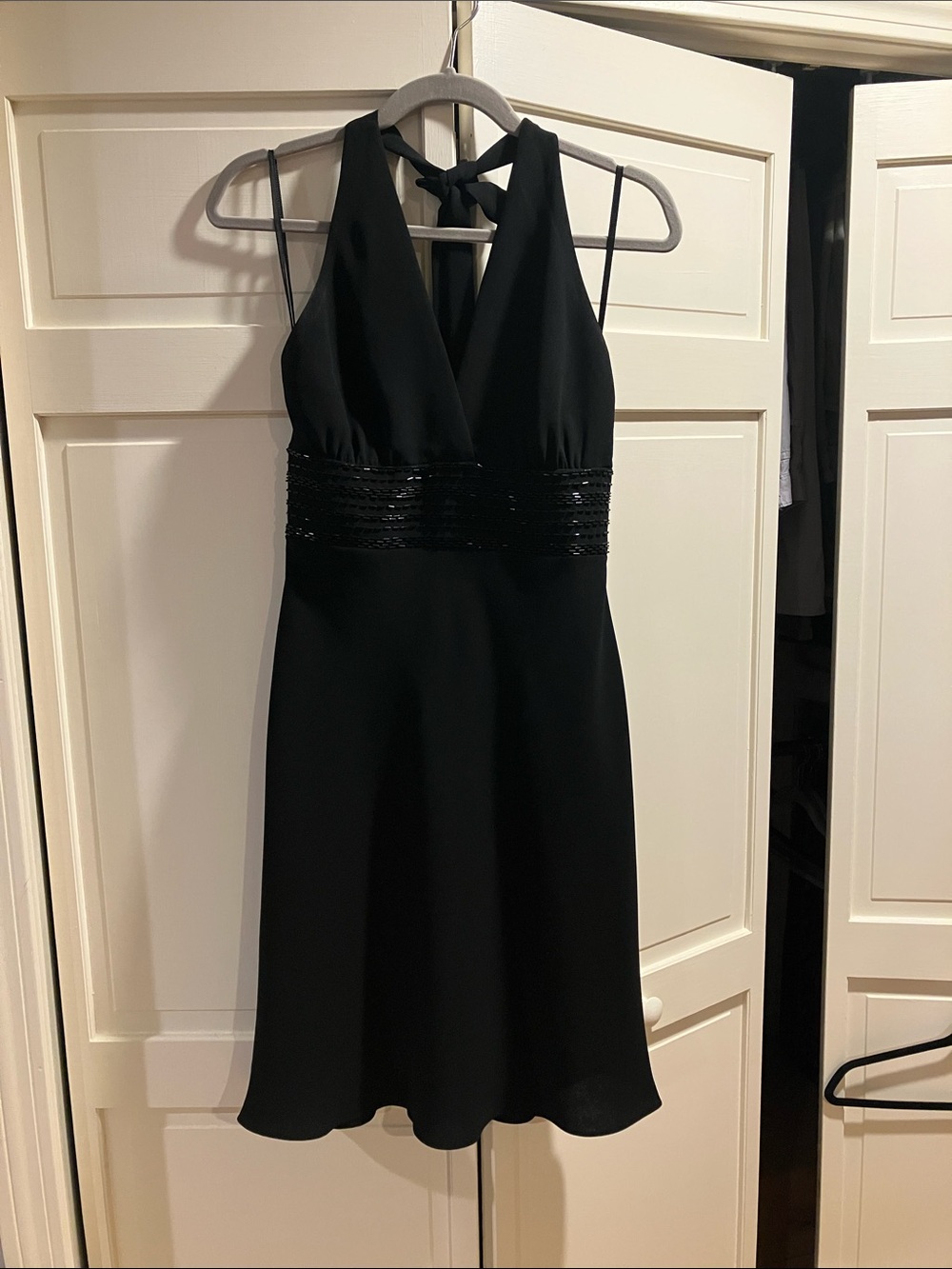 Jones New York Black Halter Backless Sequin Waist Dress